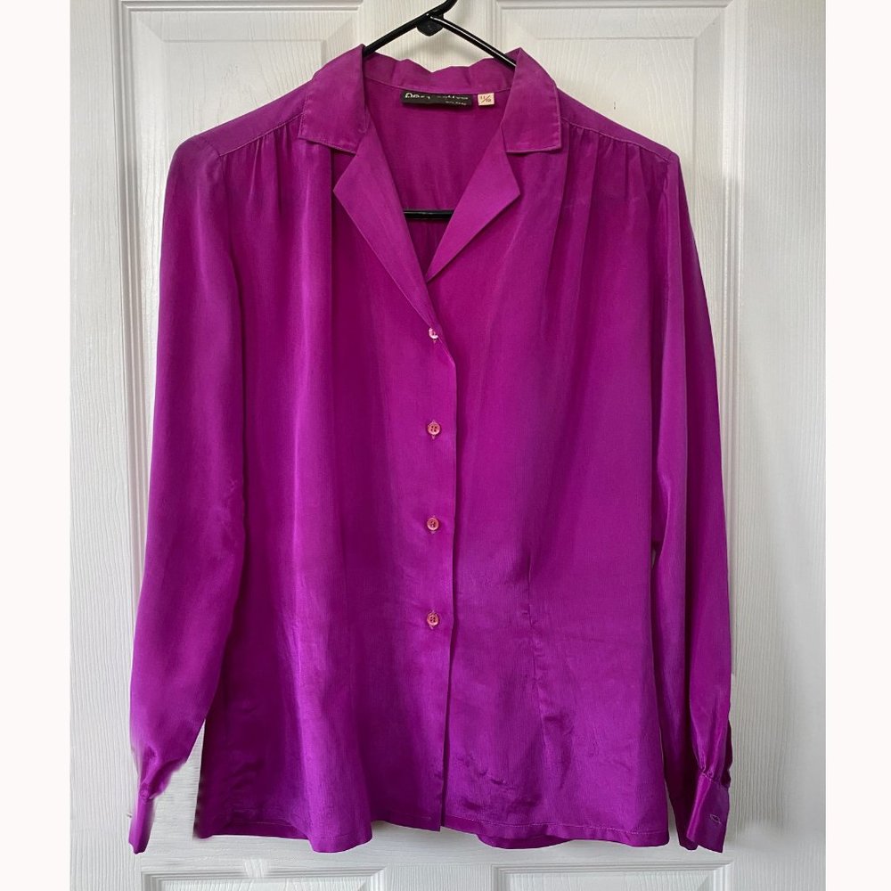“Perspective” Size 11/12, fuchsia/deep magenta, silky fabric blouse
